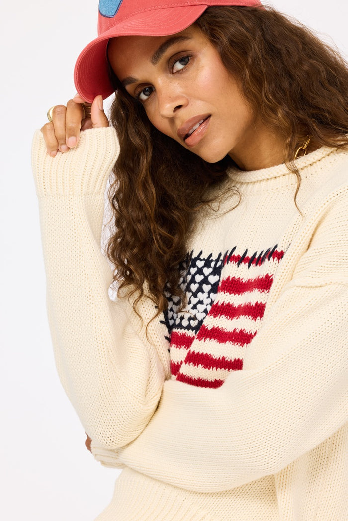 Kerri Rosenthal Roll Neck U.S. of Love Sweater in Ecru available at Barbara Katz