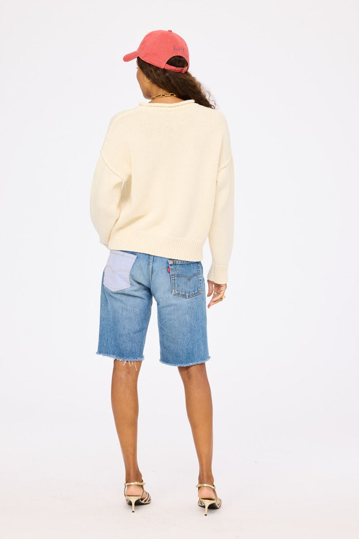Kerri Rosenthal Roll Neck U.S. of Love Sweater in Ecru available at Barbara Katz