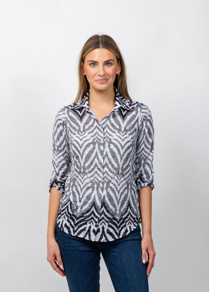 David Cline Roll Sleeve Shirt in Fog available at Barbara Katz