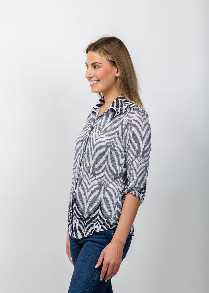David Cline Roll Sleeve Shirt in Fog available at Barbara Katz