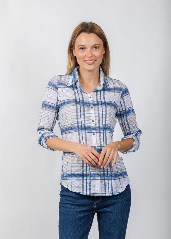 David Cline Roll Sleeve Shirt in Sugar available at Barbara Katz