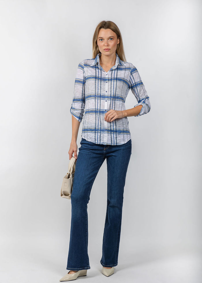 David Cline Roll Sleeve Shirt in Sugar available at Barbara Katz
