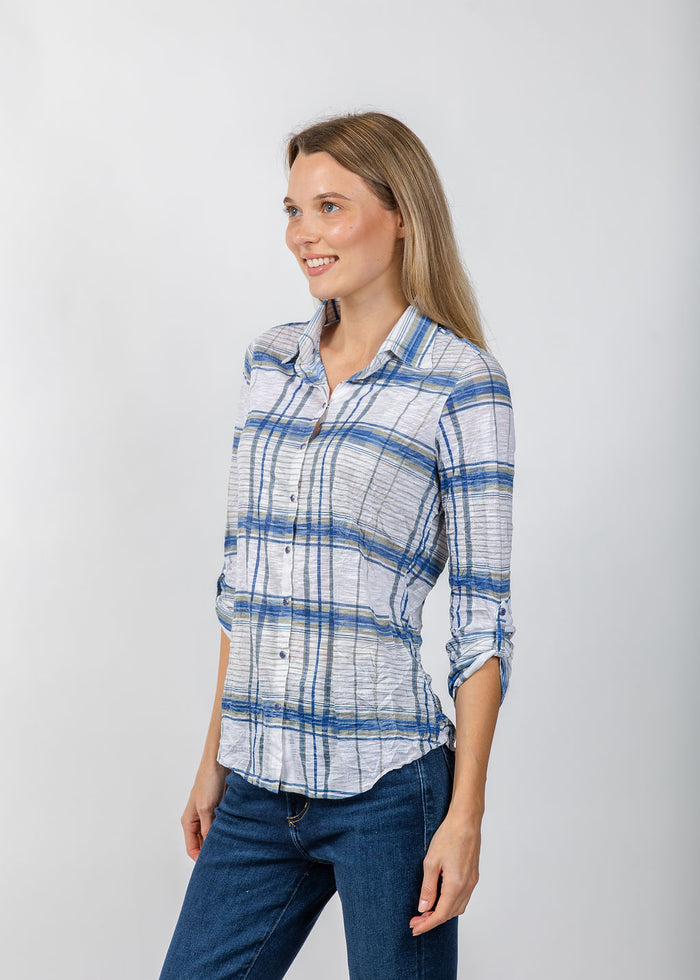 David Cline Roll Sleeve Shirt in Sugar available at Barbara Katz