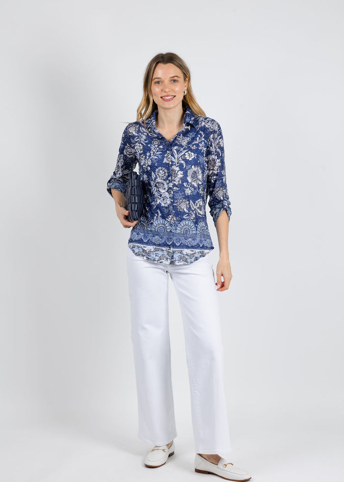 David Cline Roll Up Shirt in Indigo available at Barbara Katz