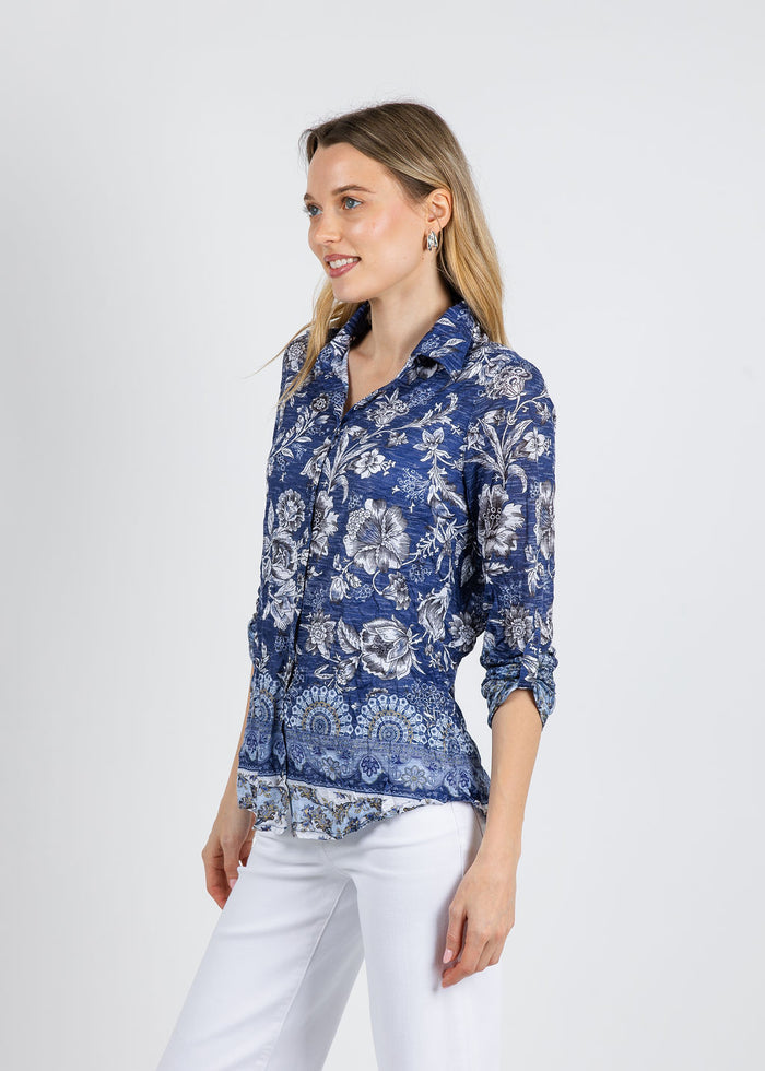 David Cline Roll Up Shirt in Indigo available at Barbara Katz