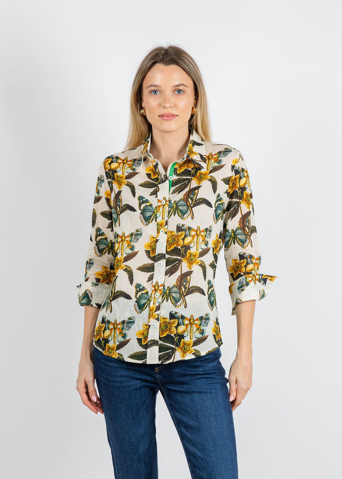 Dizzy-Lizzie Rome 3/4 Sleeve Shirt in Butterfly Print available at Barbara Katz