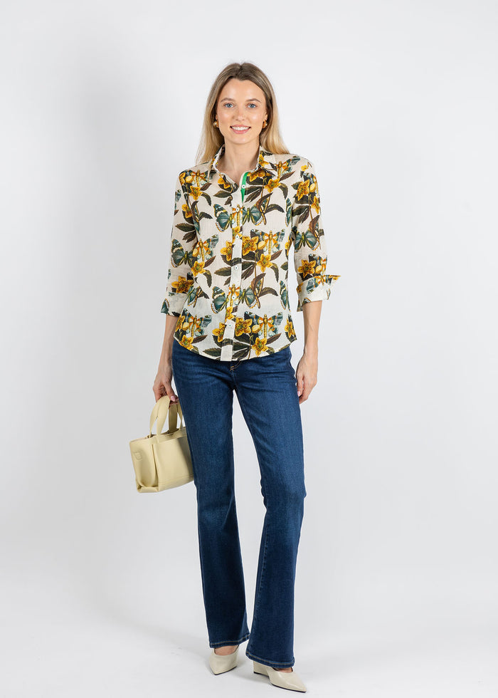 Dizzy-Lizzie Rome 3/4 Sleeve Shirt in Butterfly Print available at Barbara Katz