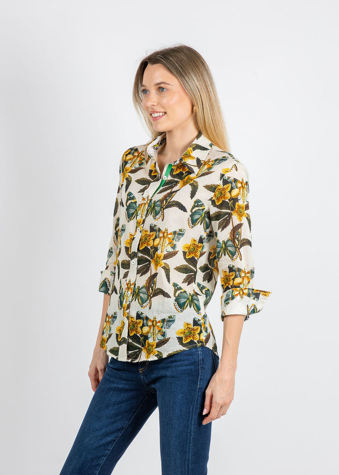 Dizzy-Lizzie Rome 3/4 Sleeve Shirt in Butterfly Print available at Barbara Katz