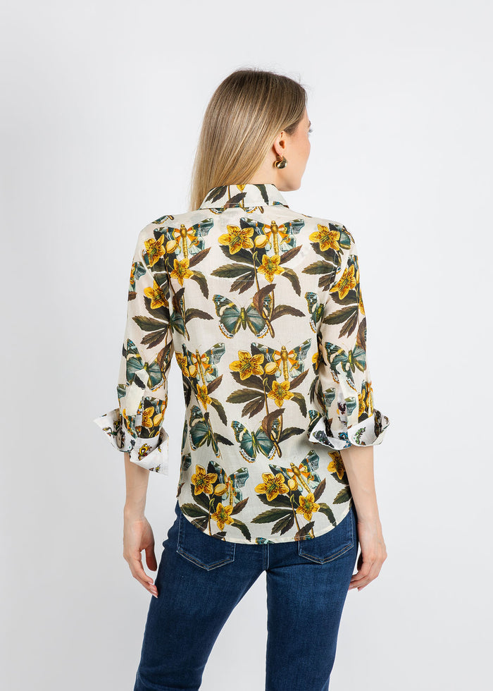Dizzy-Lizzie Rome 3/4 Sleeve Shirt in Butterfly Print available at Barbara Katz