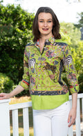 Dizzy-Lizzie Rome 3/4 Sleeve Shirt - Green Animal available at Barbara Katz