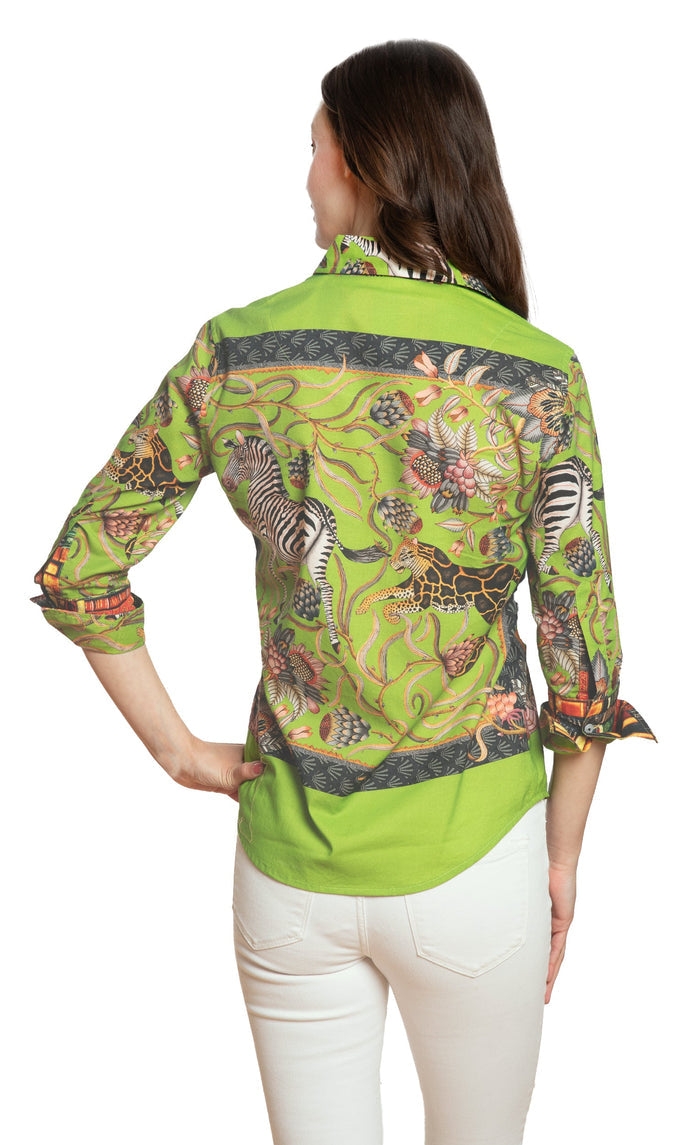 Dizzy-Lizzie Rome 3/4 Sleeve Shirt - Green Animal available at Barbara Katz