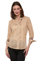 Dizzy-Lizzie Rome 3/4 Sleeve Shirt - Khaki White Wicker Print available at Barbara Katz
