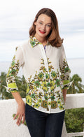 Dizzy-Lizzie Rome 3/4 Sleeve Shirt - Leaf Print available at Barbara Katz