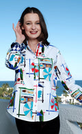 Dizzy-Lizzie Rome Long Sleeve Shirt - Beach Chairs Print available at Barbara Katz