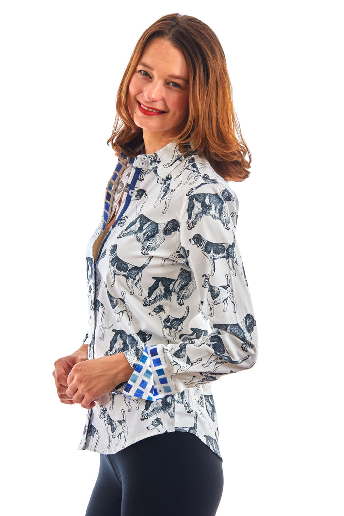 Dizzy-Lizzie Rome Long Sleeve Shirt - Black White Doggies available at Barbara Katz