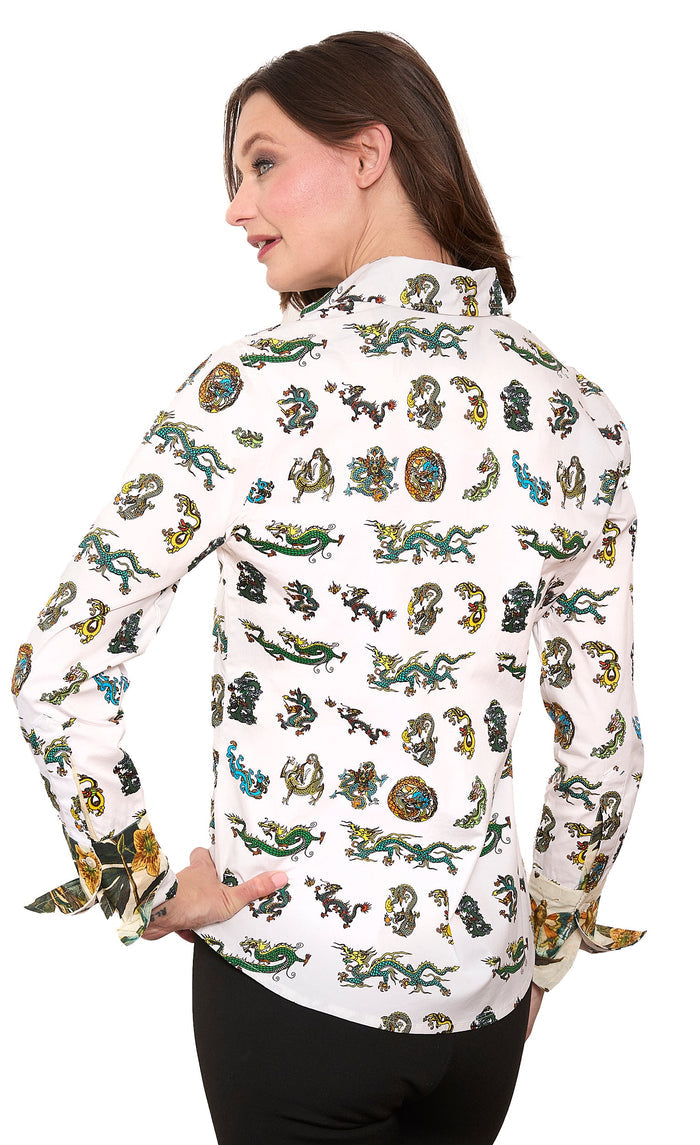 Dizzy-Lizzie Rome Long Sleeve Shirt in Mini Dragon Print available at Barbara Katz