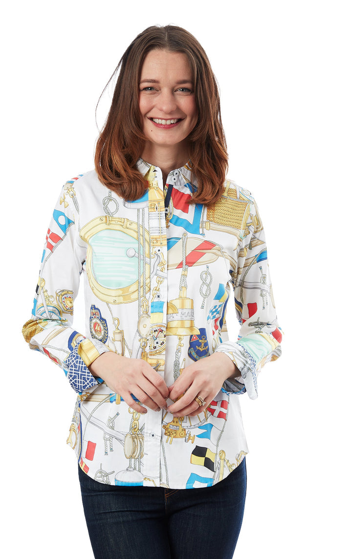 Dizzy-Lizzie Rome Long Sleeve Shirt - Nautical Print available at Barbara Katz