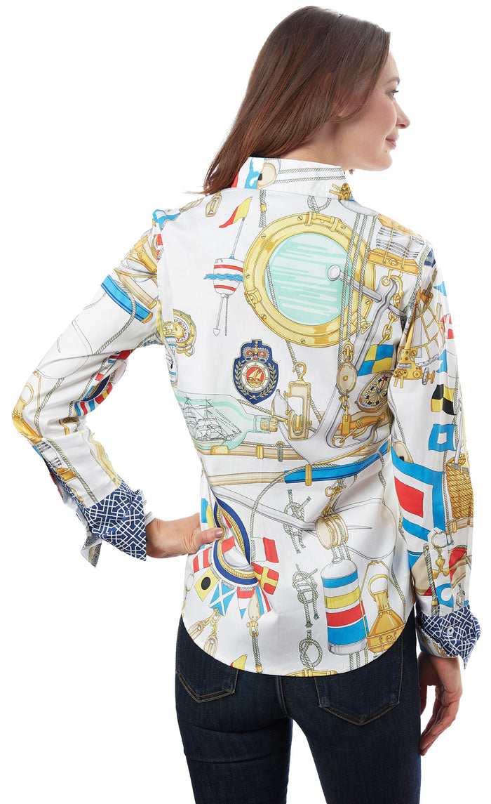 Dizzy-Lizzie Rome Long Sleeve Shirt - Nautical Print available at Barbara Katz