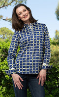 Dizzy-Lizzie Rome Long Sleeve Shirt - Navy Olive Grid Print available at Barbara Katz