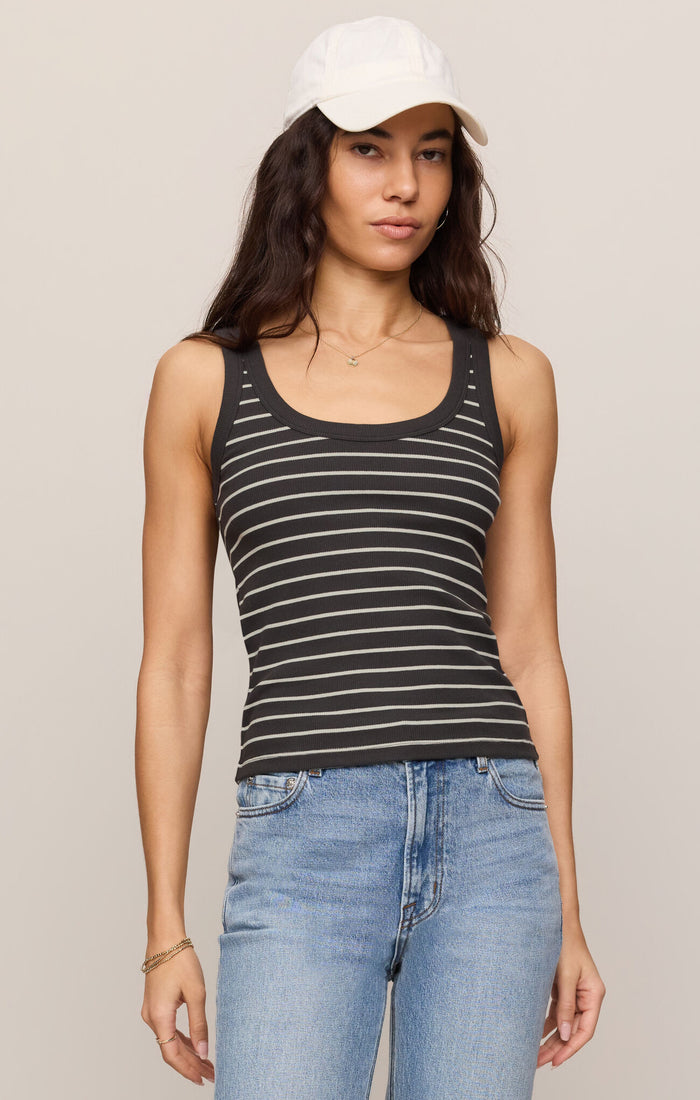 Z Supply Rowe Striped Scoop Tank in Ash Black available at Barbara Katz