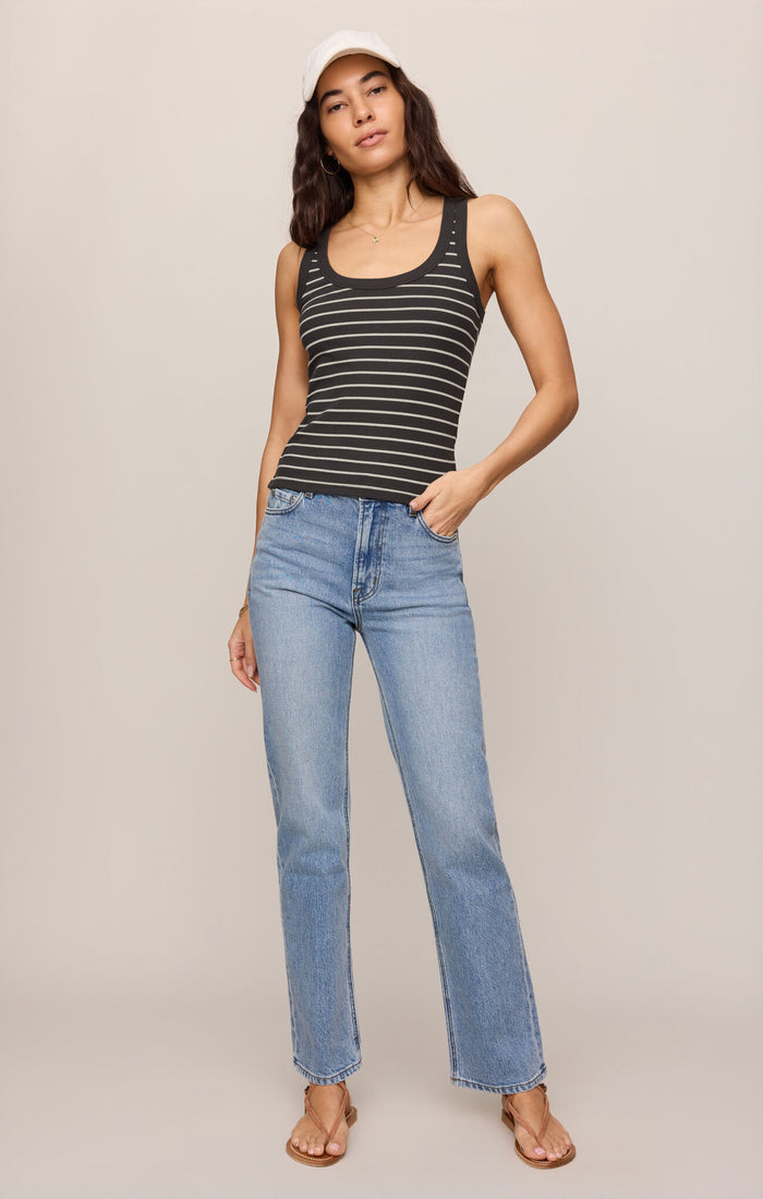 Z Supply Rowe Striped Scoop Tank in Ash Black available at Barbara Katz