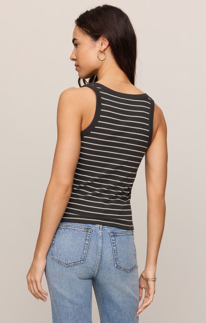 Z Supply Rowe Striped Scoop Tank in Ash Black available at Barbara Katz