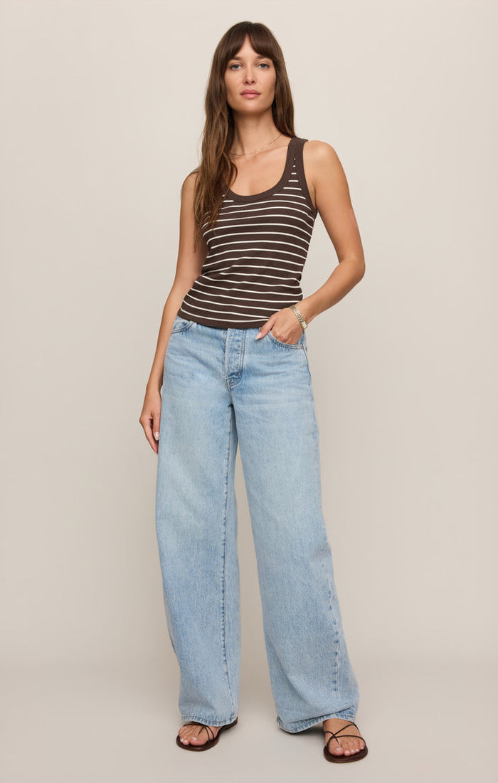 Z Supply Rowe Striped Scoop Tank in Dark Chocolate available at Barbara Katz