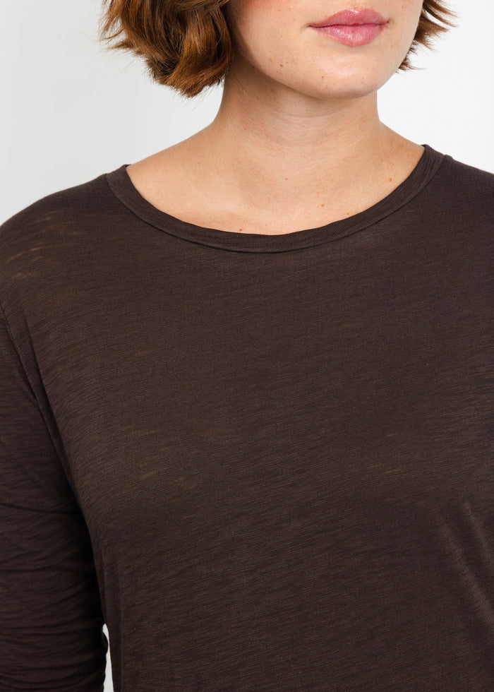 Goldie Ruched Half Sleeve Crew Tee in French Roast available at Barbara Katz