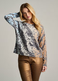 Lisa Todd Running Wild Sweater in Ice Blue/Camel available at Barbara Katz