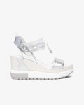 NeroGiardini Satcha Bungee Platform Wedge Sandal in Silver available at Barbara Katz