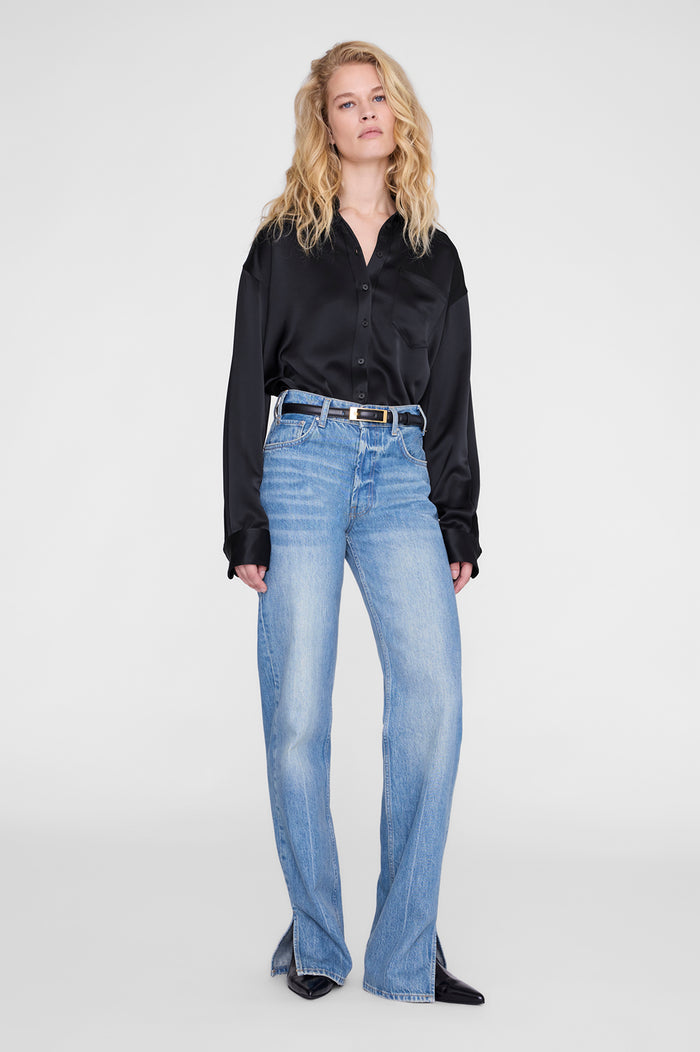 ANINE BING Scott Cropped Shirt - Black - on model front
