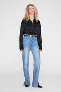 ANINE BING Scott Cropped Shirt - Black - on model front