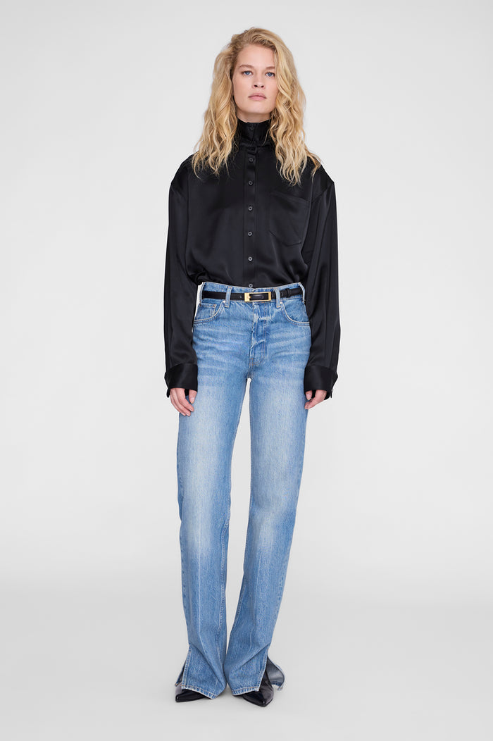 ANINE BING Scott Cropped Shirt - Black - on model view