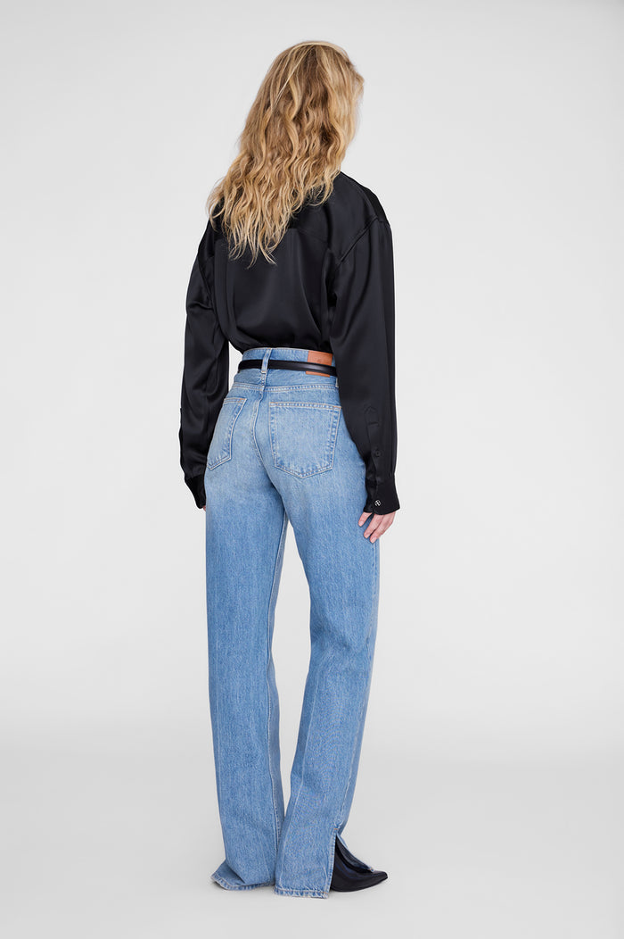 ANINE BING Scott Cropped Shirt - Black - on model back