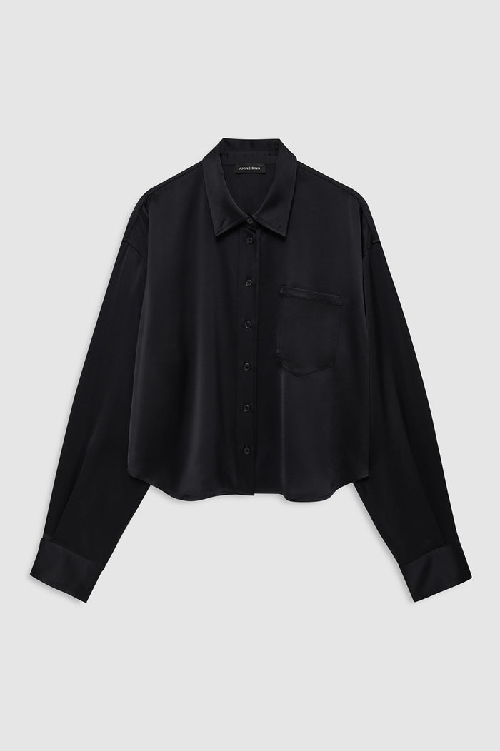 ANINE BING Scott Cropped Shirt - Black - front view