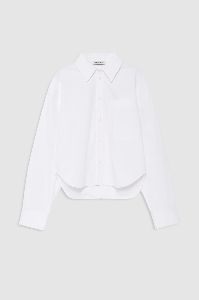 ANINE BING Scott Cropped Shirt - White - front view