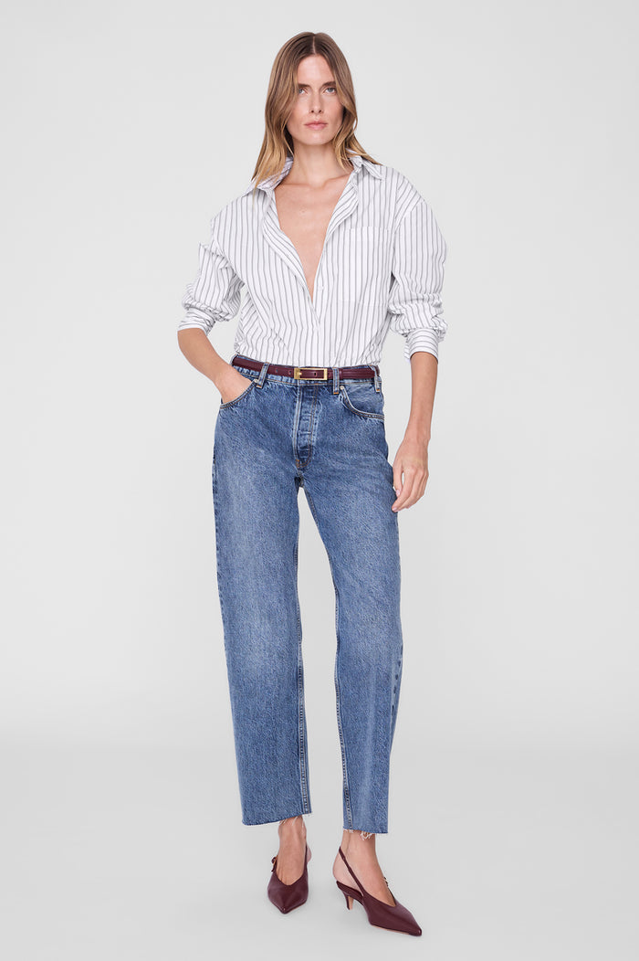 ANINE BING Scott Shirt - White And Black Stripe - on model front