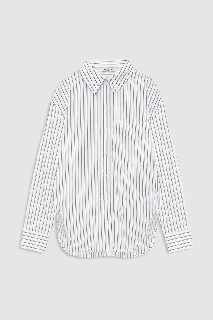 ANINE BING Scott Shirt - White And Black Stripe - front view