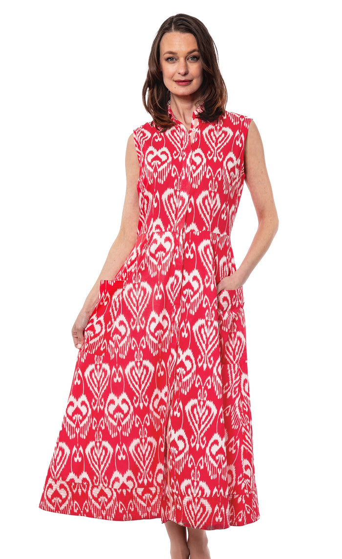 Dizzy-Lizzie Sea Island Dress - Pink White Ikat available at Barbara Katz