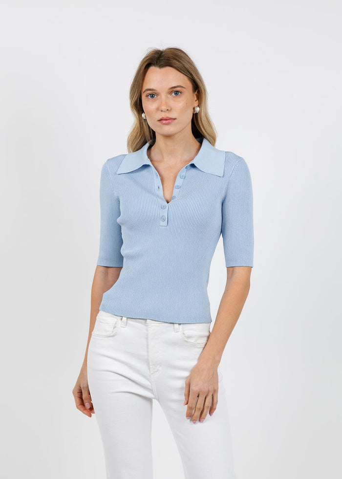 Simkhai Secily Knit Polo in Tidepool available at Barbara Katz