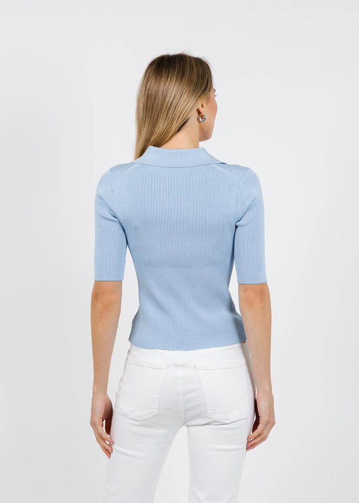 Simkhai Secily Knit Polo in Tidepool available at Barbara Katz