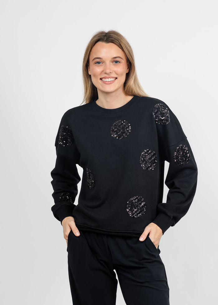 Margittes Sequin Dot Sweatshirt in Black available at Barbara Katz