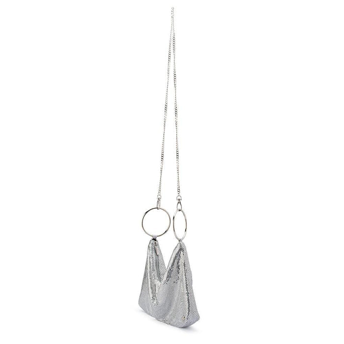 Olga Berg Shar Mesh Convertible Bag in Silver available at Barbara Katz