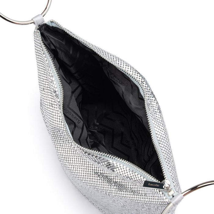 Olga Berg Shar Mesh Convertible Bag in Silver available at Barbara Katz