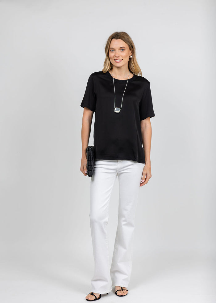 Margittes Short Sleeve Crew Neck Tee in Black available at Barbara Katz