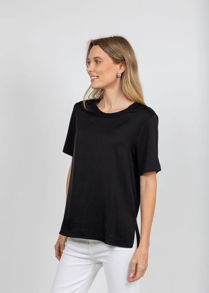 Margittes Short Sleeve Crew Neck Tee in Black available at Barbara Katz