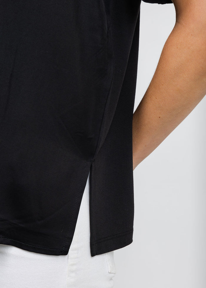 Margittes Short Sleeve Crew Neck Tee in Black available at Barbara Katz
