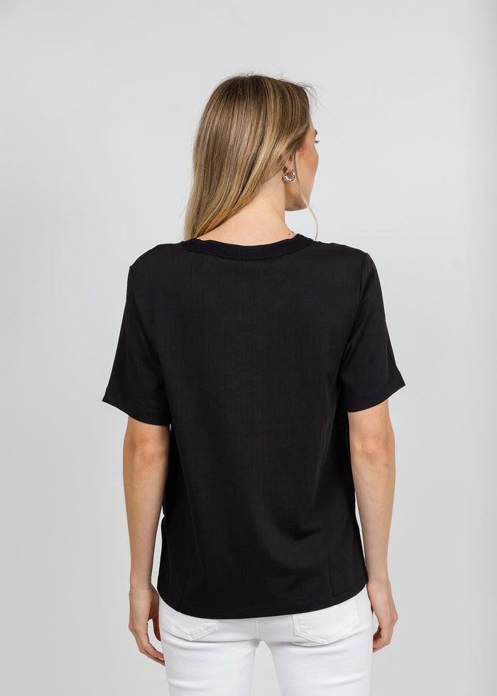Margittes Short Sleeve Crew Neck Tee in Black available at Barbara Katz