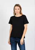 Elliott Lauren Short Sleeve Raw Hem Tee in Black available at Barbara Katz