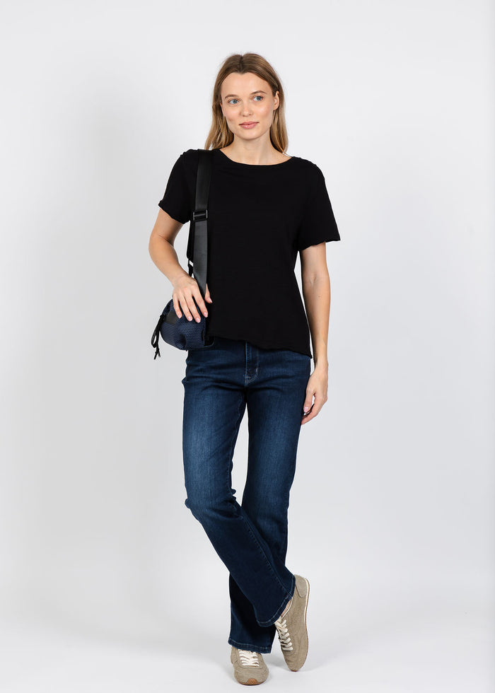 Elliott Lauren Short Sleeve Raw Hem Tee in Black available at Barbara Katz